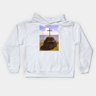 wooden cross on the riverbank Kids Hoodie